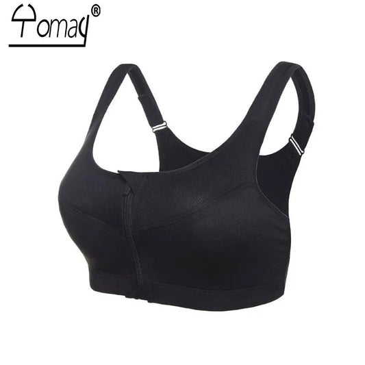 S 5XL Yomay Women Sport Bra Professional Front Zipper Running Yoga Bra Vest Push Up Shockproof Wirefree Crop Top Fitness Bra
