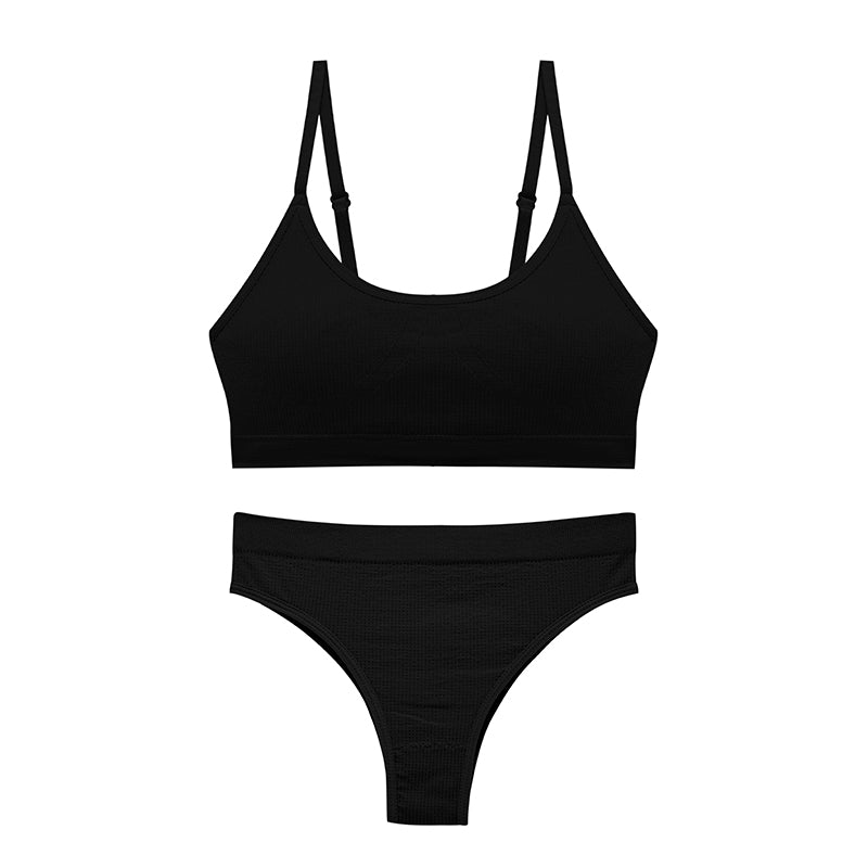 Wireless U-Shaped Underwear Set for Women Adjusted Straps Seamless Bra Panties Striped Push Up Bra&briefs Suit Lingerie Set