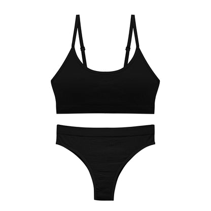 Wireless U-Shaped Underwear Set for Women Adjusted Straps Seamless Bra Panties Striped Push Up Bra&briefs Suit Lingerie Set