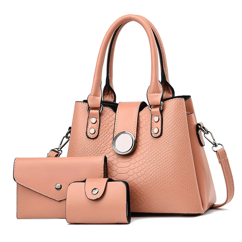 Fashion 3 Piece Set Ladies Bag European and American Retro Ladies Large Capacity Shoulder Handbag PU Material Women Tote Bag