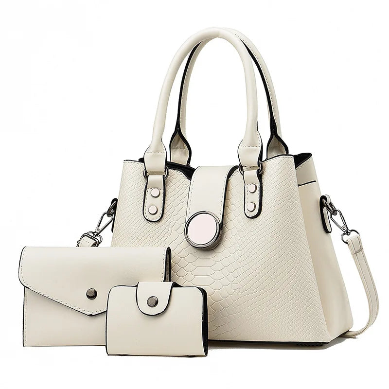 Fashion 3 Piece Set Ladies Bag European and American Retro Ladies Large Capacity Shoulder Handbag PU Material Women Tote Bag