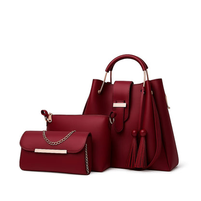 3-PCS TUSEL  PREMIUM LEATHER HANDBAGS