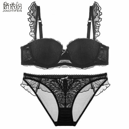 Sexy French Bra Lace Underwear Set Push Up BC Cup Plus Chest Pad Comfortable Embroidery Europe Intimates Bra & Brief Sets