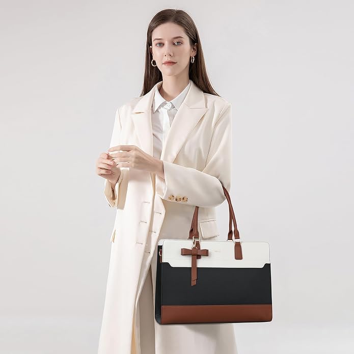 3pcs Laptop Bag for Women 15.6 Inch Leather Work Tote Bags Professional Business Office Computer Shoulder Briefcase