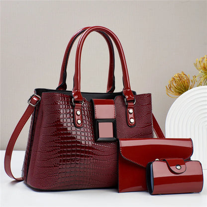 European & American 3 Piece Set Women's Bag Bright Leather Handbag Trend Shoulder Shopping Women's Crossbody Bag Casual Tote Bag