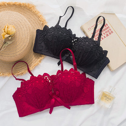 New For Women Red Purple Wireless Sexy Lingerie Set Cotton Panties Padded Bow Seamless Bra Sets Underwear A B