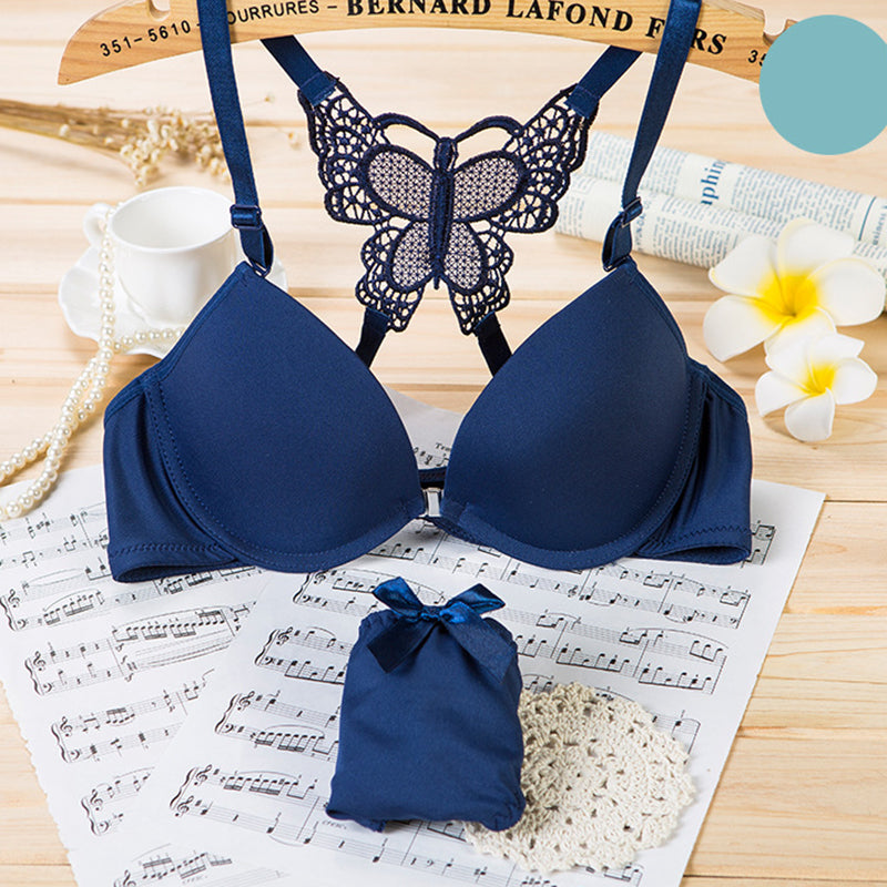 Front Closed Lace Lingerie Underwear Women Bra Butterfly Wireless Padded Brassiere Underpant Suit 2023