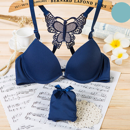 Front Closed Lace Lingerie Underwear Women Bra Butterfly Wireless Padded Brassiere Underpant Suit 2023