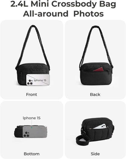 Cross Body Purse, Mini Crossbody Bags for Women Travel Purse, Puffy Shoulder Handbag Wallet with RFID Blocking Slots, Black-small