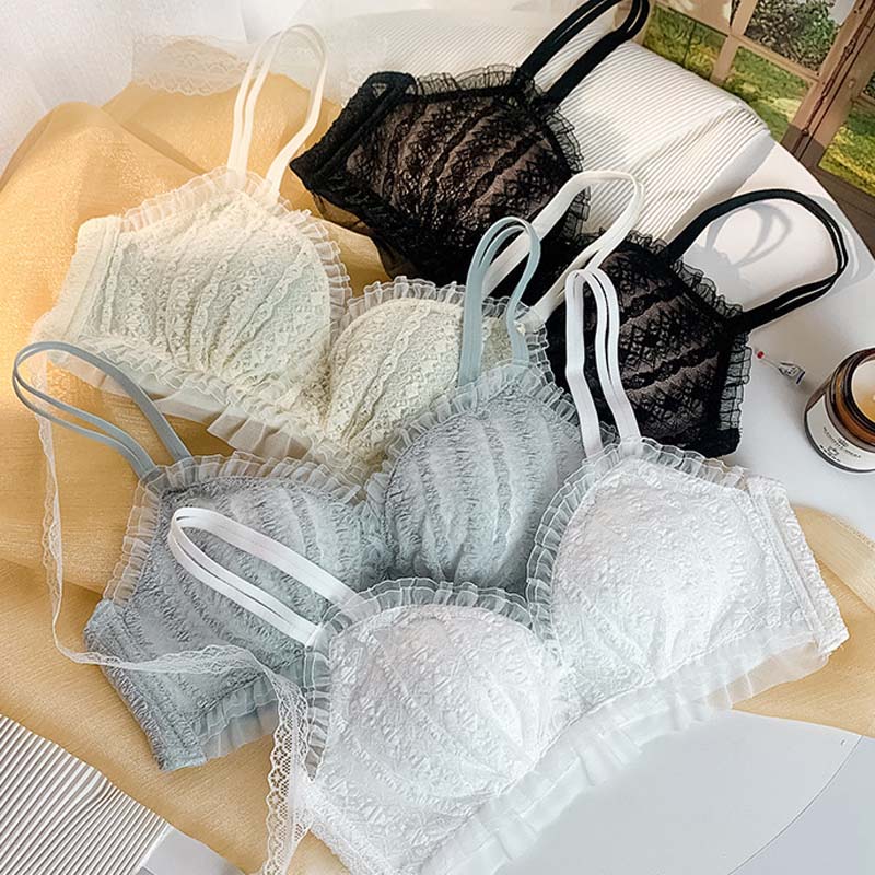 for Women Sexy Lingerie Lace Invisible Straps Bralette Wireless Padded Cotton Panties Push Up Underwear Bra Sets A B
