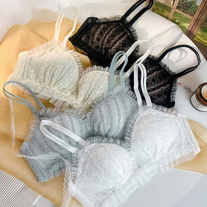 for Women Sexy Lingerie Lace Invisible Straps Bralette Wireless Padded Cotton Panties Push Up Underwear Bra Sets A B