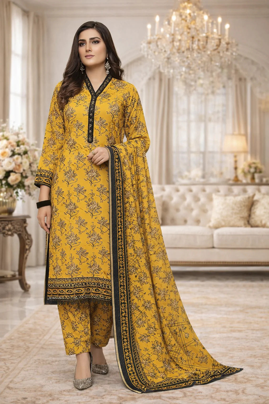 Swiss Lawn Unstitched 3 Piece Suit - A1729