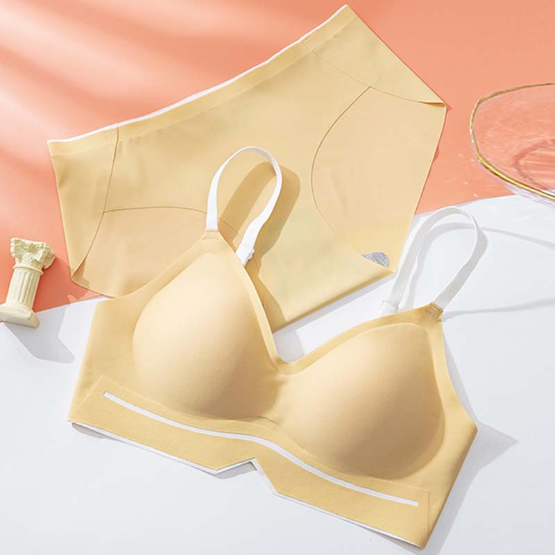 for Women Pink Blue One-Piece Bra Sets Seamless Bralette Cotton Panties Push Up Underwear Wireless Lingerie Set A B