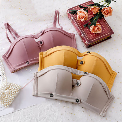 New For Women Yellow Padded Straps Half Cup Bras Cotton Panties Push Up Bra Set Sexy Lingerie Set Underwear
