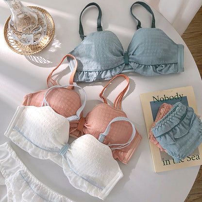 For Women Blue White Sexy Lingerie Bralette Lace Bow Cotton Panties Wireless Bra Sets Underwear A B Female Bras