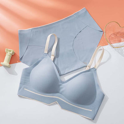 for Women Pink Blue One-Piece Bra Sets Seamless Bralette Cotton Panties Push Up Underwear Wireless Lingerie Set A B