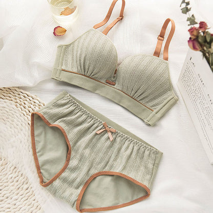 Women Gray Green Sexy Lingerie Sets Cotton Panties Underwear Push Up Bra Sets Cup A B Bow Padded Wireless