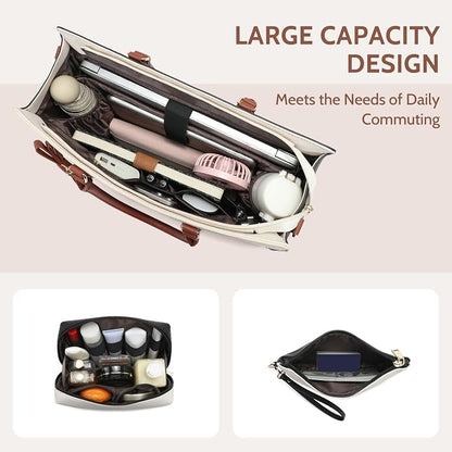 3pcs Laptop Bag for Women 15.6 Inch Leather Work Tote Bags Professional Business Office Computer Shoulder Briefcase