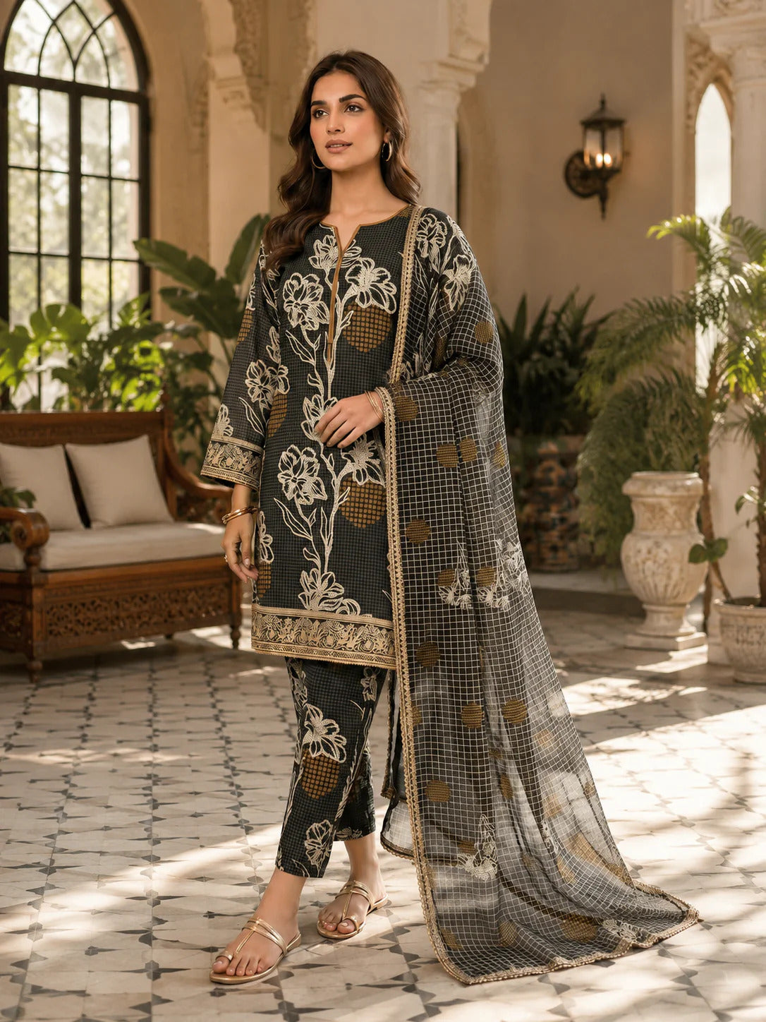 Swiss Lawn Unstitched 3 Piece Suit - A1716