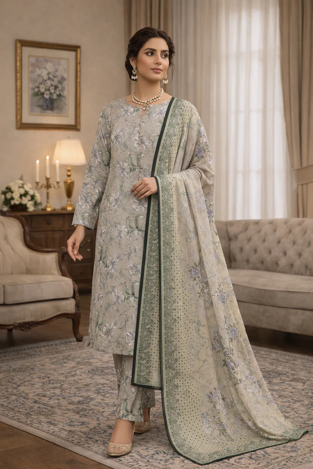Swiss Lawn Unstitched 3 Piece Suit - A1743