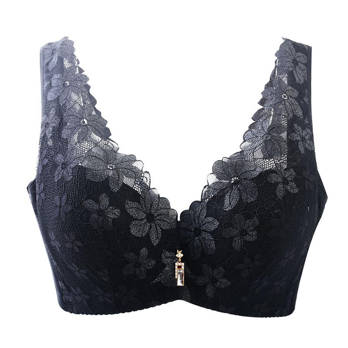 Woman Floral Solid Female Wire Free Bra Sexy Gathered Push Up Brassiere Bra Lace Crop Tops Underwear Minimizer