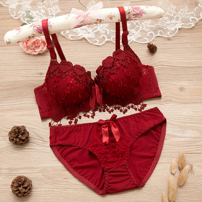 Comfortable Gathering Sexy Underwear Suit Push up Bra Under Ring Lace Rdge Padded Cup Bra+set Lingerie Femme 75AB 80AB 85AB