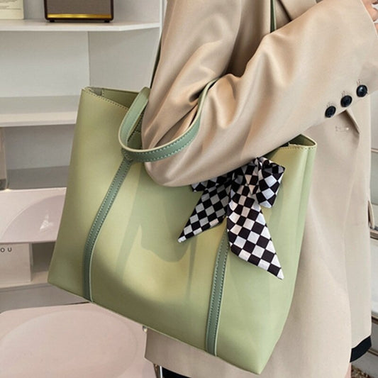 Big Shopping Bags for Women Quality Soft Leather Tote Bag Simple Large Capacity Shoulder Bag Ladys Silk Scarf Design Handbag Bag