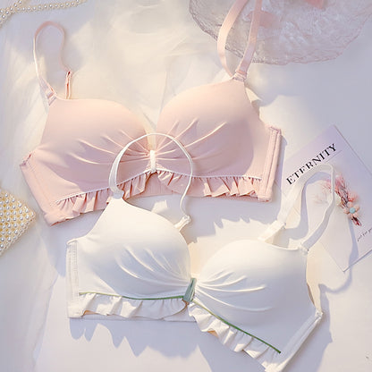 New For Women Yellow Blue Sexy Bras Wireless Bras Cotton Panties Backless Padded Bra Sets A B Underwear Sweet