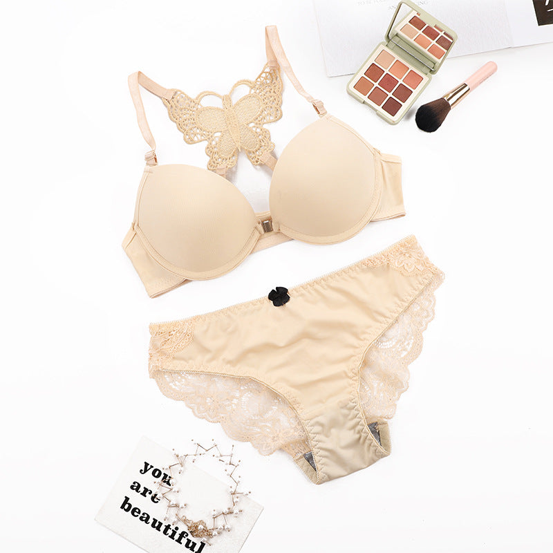 Front Closed Lace Lingerie Underwear Women Bra Butterfly Wireless Padded Brassiere Underpant Suit 2023