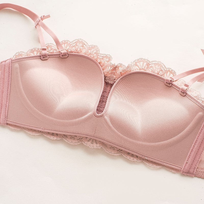 New For Women Lace Trim Half Cup Straps Bow Bralette Panties Wireless Underwear Sexy Lingerie Push Up Bra Sets