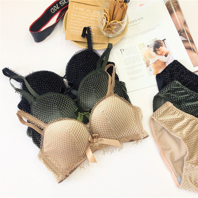 For Women Green Padded Bras Panties Push Up Bra Set Sexy Lingerie Set Underwear Lovely One-Piece Bra Sets