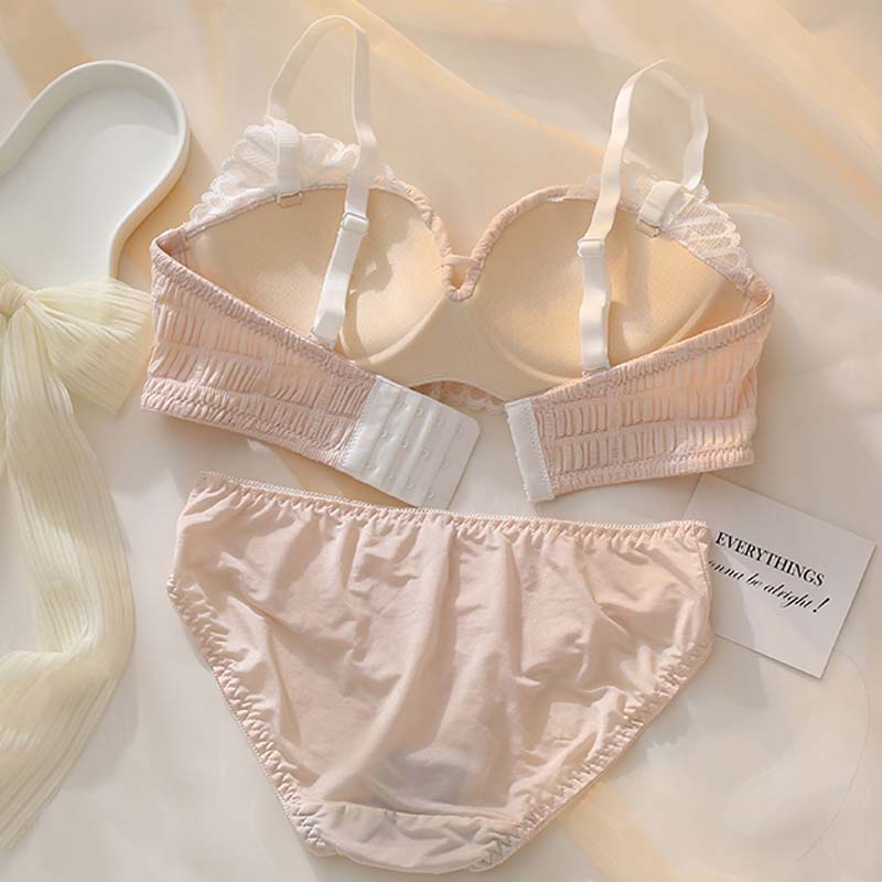 for Women Pink Blue Sexy Lingerie Set Wireless Cotton Panties Padded Bras Push Up Bra Sets Underwear A B Kitty Lovely
