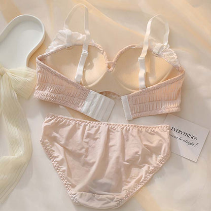 for Women Pink Blue Sexy Lingerie Set Wireless Cotton Panties Padded Bras Push Up Bra Sets Underwear A B Kitty Lovely