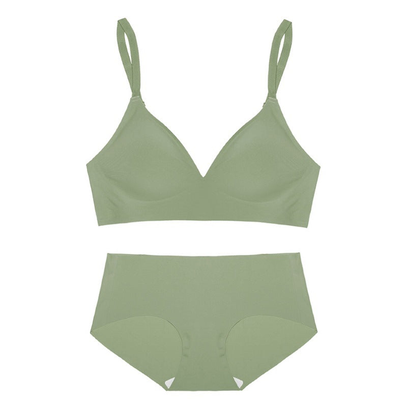 Deep V Neck Wire Free One- Piece Seamless Bra and Panties Set Underwear with Convertible Padded Soft Comfortable Lingerie