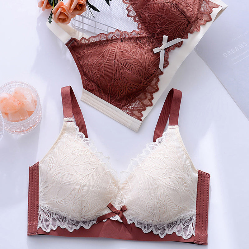 For Women Red Green Padded Bra Sets Lovely Lace Bow Mesh Panties Wireless Underwear Sexy Lingerie Sets C