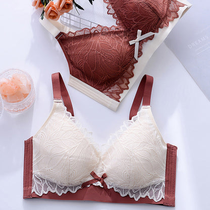 For Women Red Green Padded Bra Sets Lovely Lace Bow Mesh Panties Wireless Underwear Sexy Lingerie Sets C