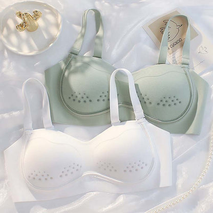 for Women Blue Green One-Piece Bra Sets Seamless Bralette Cotton Panties Push Up Underwear Wireless Lingerie Set A B