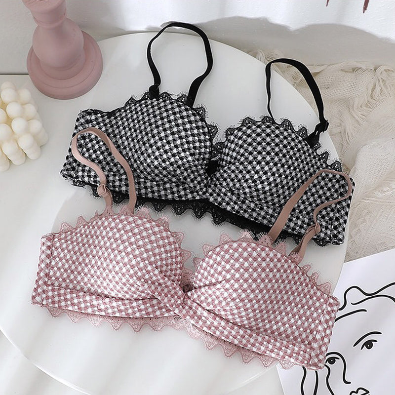 New Women Gray Lace Adjustable Straps Bralette Panties Wireless Bra Set Underwear Sexy Lingerie Strapless Push Up