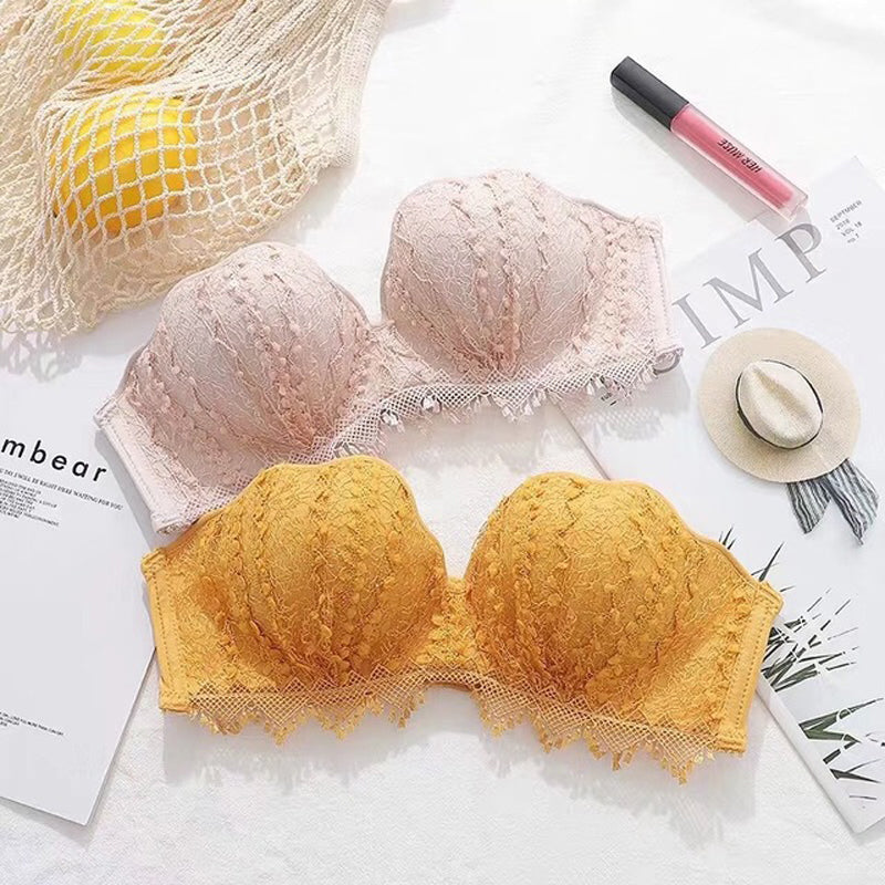 Sexy For Women Purple Yellow Lace Padded Bra Sets Push Up Invisible Wireless Bralette Cup A B Underwear Female
