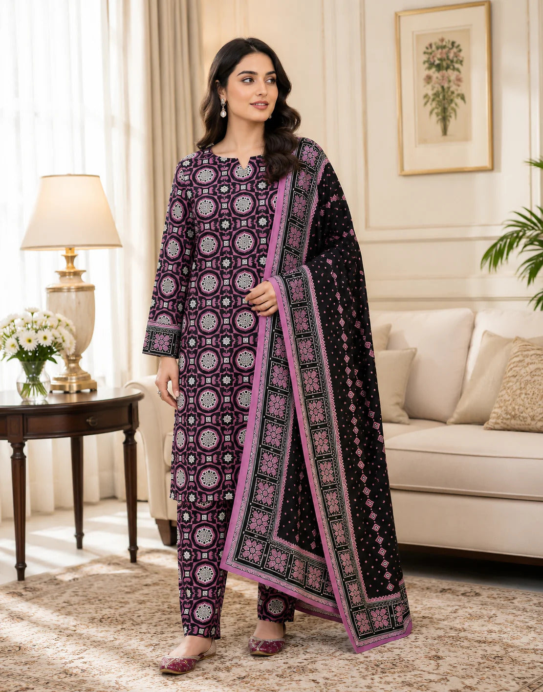 Swiss Lawn Unstitched 3 Piece Suit - A1763