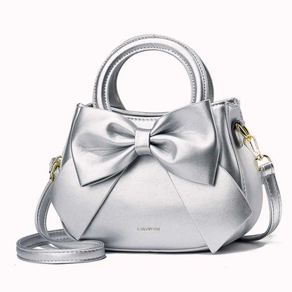 Luxury Designer Small Handbags for Women with Top Carry Handle Bow Knot PU Leather Shoulder Purse Ladies Clutch Bag Chic Handbag