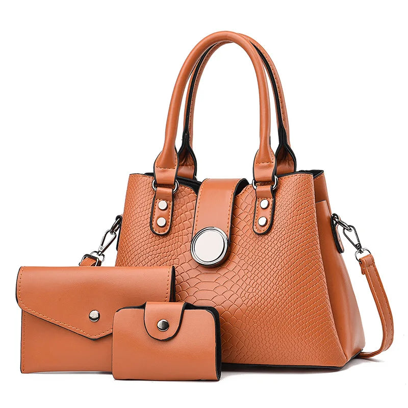 Fashion 3 Piece Set Ladies Bag European and American Retro Ladies Large Capacity Shoulder Handbag PU Material Women Tote Bag