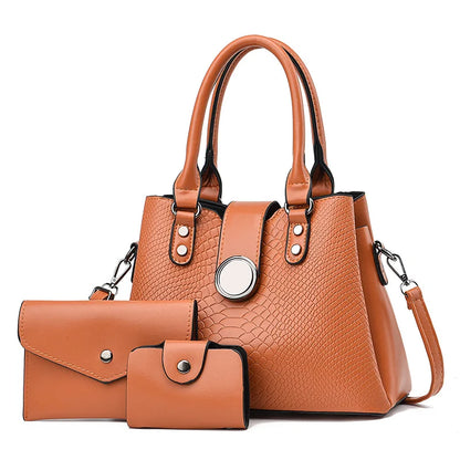 Fashion 3 Piece Set Ladies Bag European and American Retro Ladies Large Capacity Shoulder Handbag PU Material Women Tote Bag