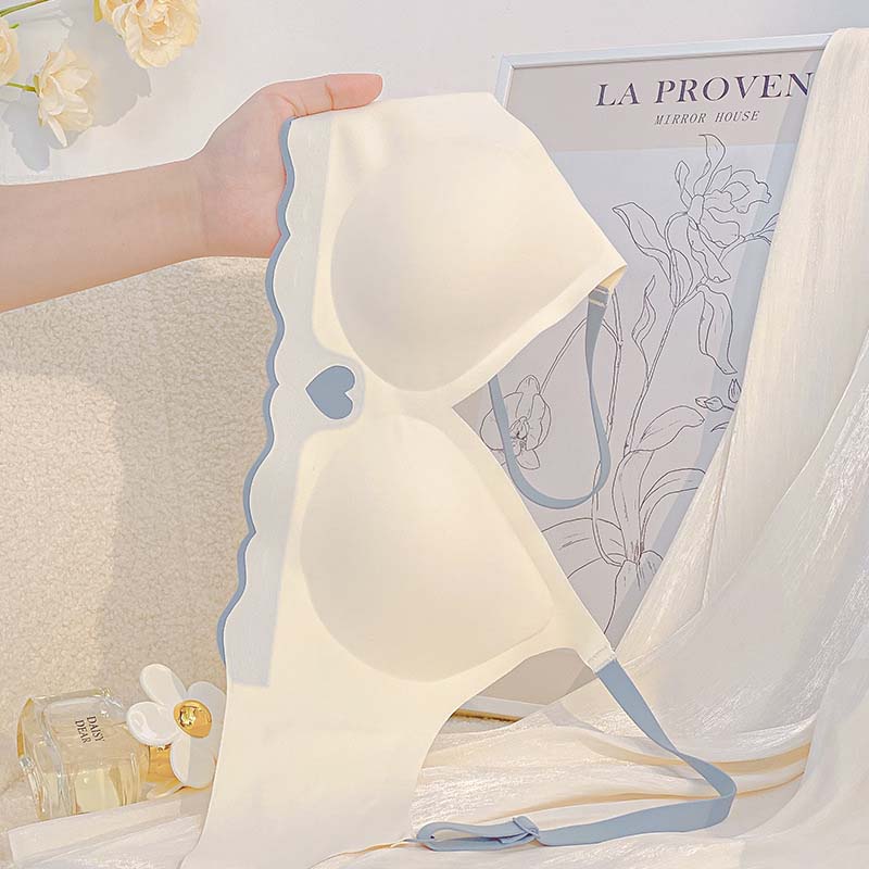 for Women Pink Blue One-Piece Bra Sets Seamless Bralette Cotton Panties Push Up Underwear Wireless Lingerie Set