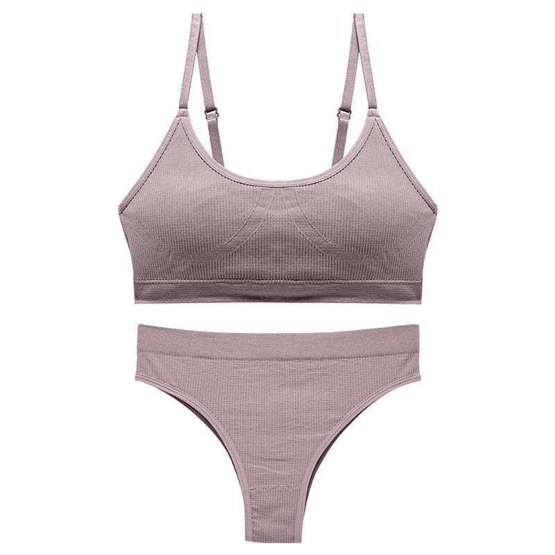Wireless U-Shaped Underwear Set for Women Adjusted Straps Seamless Bra Panties Striped Push Up Bra&briefs Suit Lingerie Set