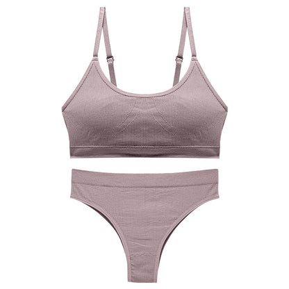 Wireless U-Shaped Underwear Set for Women Adjusted Straps Seamless Bra Panties Striped Push Up Bra&briefs Suit Lingerie Set