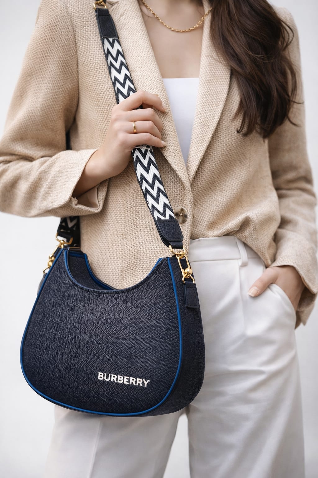 DOUBLE ZIPPER HALFMOON HANDBAG FOR FEMALE