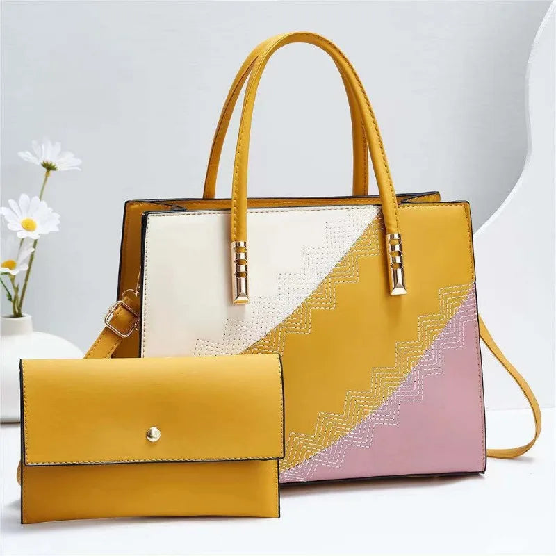 2024 New Fashion Spliced Women's Handbag European and American 2 Piece Set Shoulder Crossbody Bag Women's Casual Tote Bag