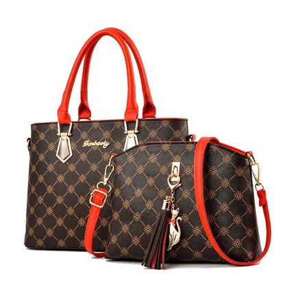 2024 New Two Piece Set Women's Handbag Fashion Large Capacity One Shoulder Crossbody Bag Printed Leather Ladies Shopping Bag