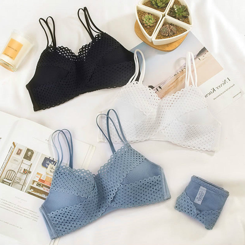 White For Women Blue Wireless Bra Sets Lace Cotton Panties Sexy Lingerie Set Underwear A B Japanese